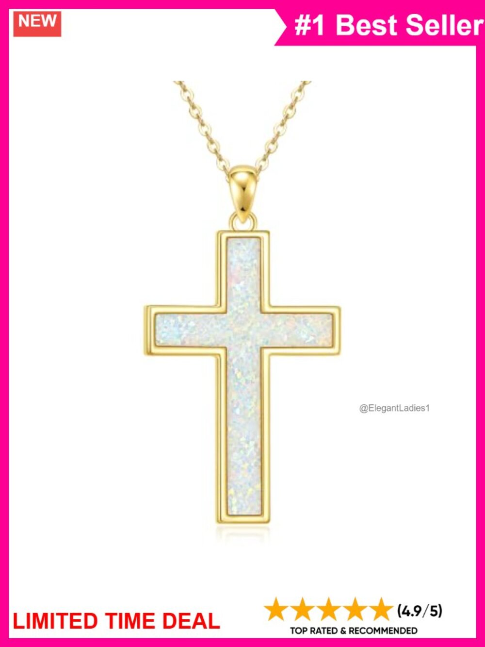 14k Gold Plated Opal Cross Necklace 18in Adjustable Chain Women